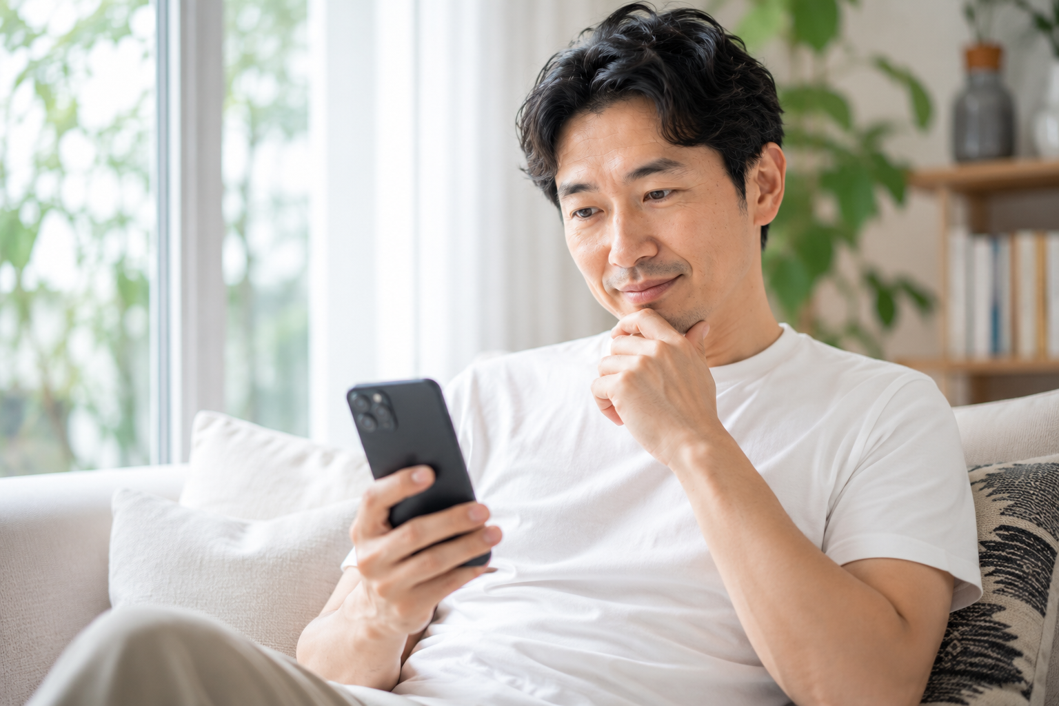 スマホでAGA相談を確認する男性